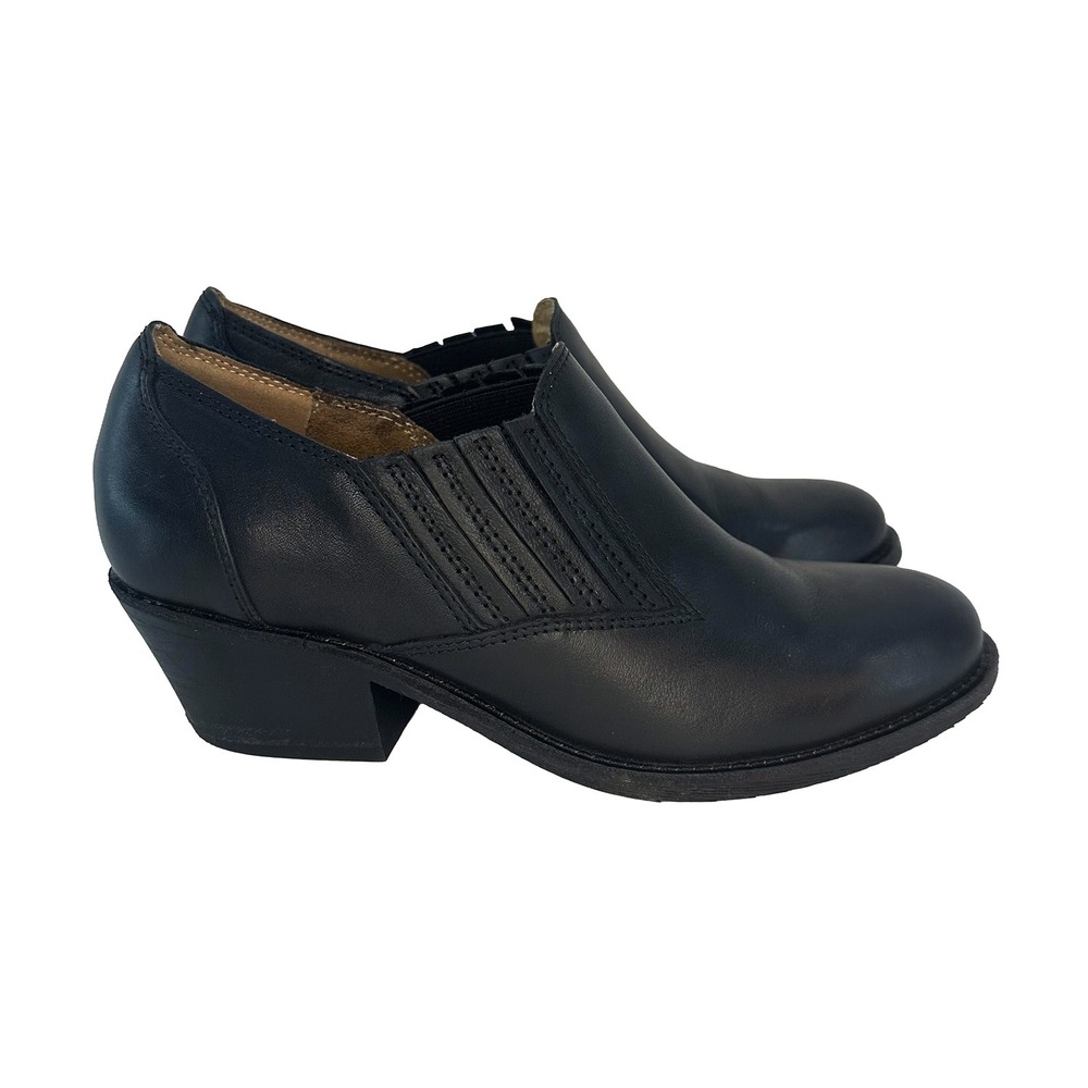 EARTH Women's Jalin Leather‎ Block Heel Booties • 7 • black • cushioned footbed
